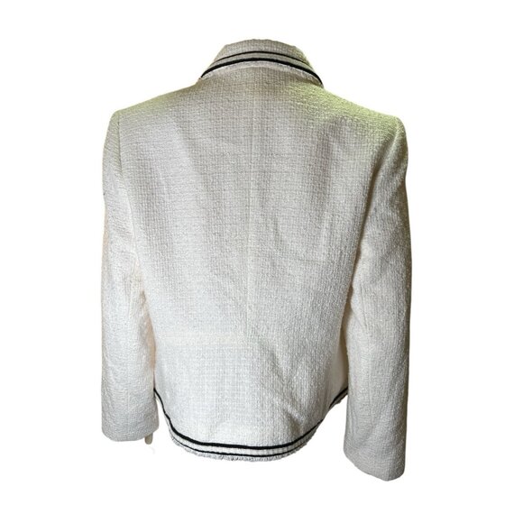 Talbots Piped Tweed Jacket Raw Edge Ivory Cotton Blend  Office Size 14 P EUC - Picture 4 of 6